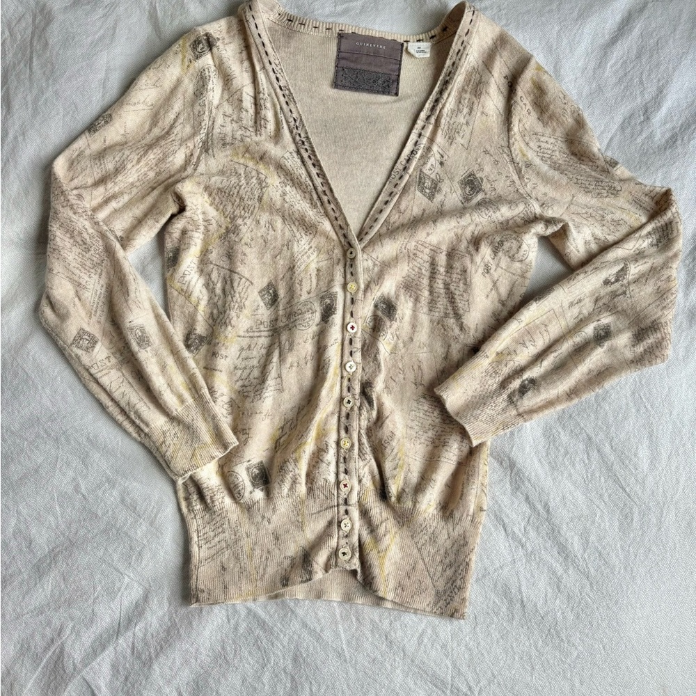 Anthropologie Cream/Beige Cardigan Sweater with V-Neck by Guinevere